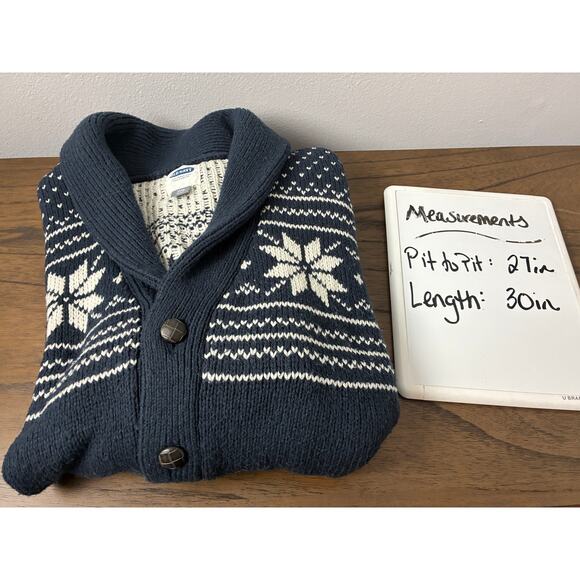 Fair Isle Nordic Cardigan Sweater Mens XXL Blue White Wool Blend Grandpa Cozy - Picture 6 of 6